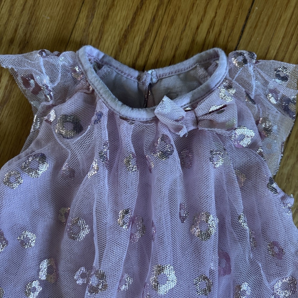 RENE ROFE BABY GIRLS DRESS SIZE 0-3MOS LAVENDER Layered Tool & Glitter Flowers